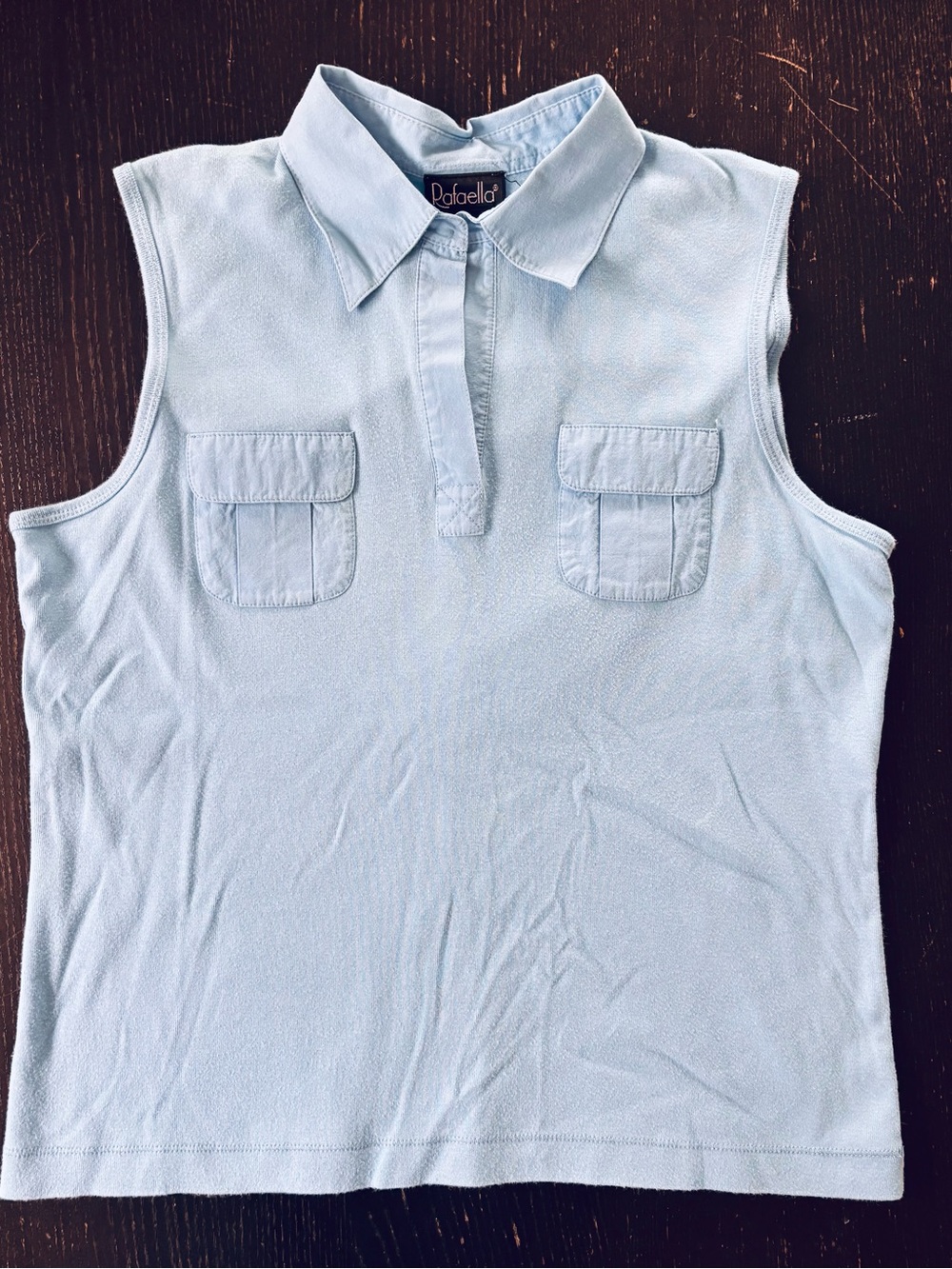 Rafaella Light Blue Sleeveless Polo Tank with Patch Pockets